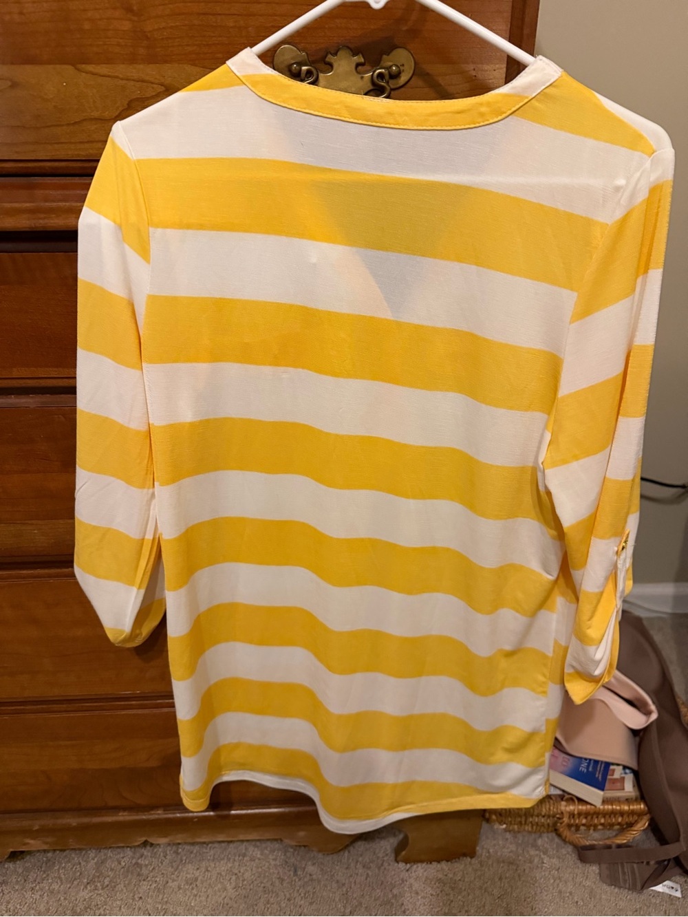 Women's Yellow and White Striped Long Sleeve Top